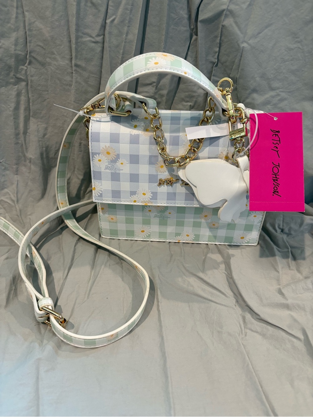 Betsey Johnson Gingham Daisy Mini Satchel - Pastel Blue & Green